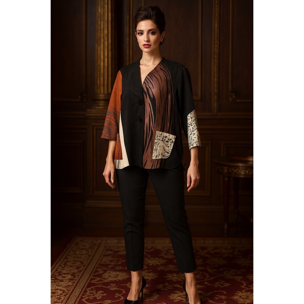Ali Miles Petite Medium Artsy Patchwork Jacket Mixed Print Abstract Oversized‎